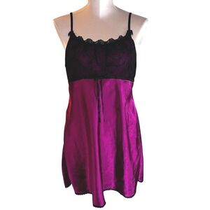 In Bloom Women Small Pink Black Lace Baby Doll Satin Slip Dress Y2K Coquette